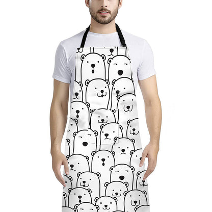 Cute Polar Bear Pattern Print Bib Apron With Pocket