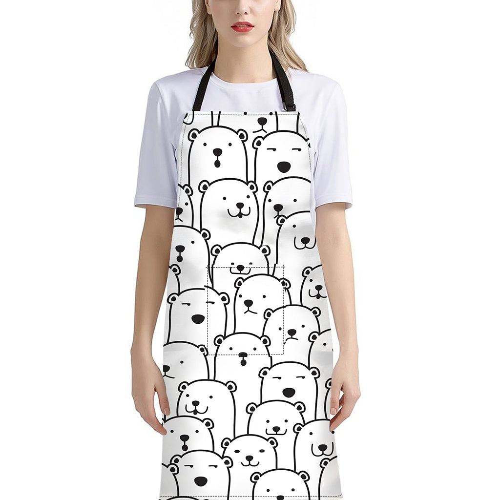 Cute Polar Bear Pattern Print Bib Apron With Pocket