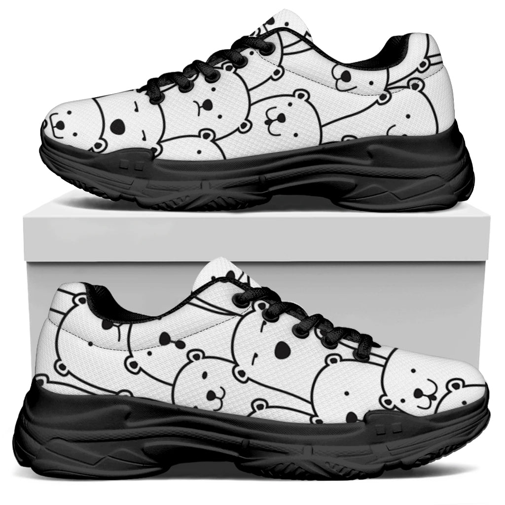 Cute Polar Bear Pattern Print Black Chunky Shoes