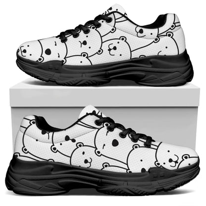 Cute Polar Bear Pattern Print Black Chunky Shoes