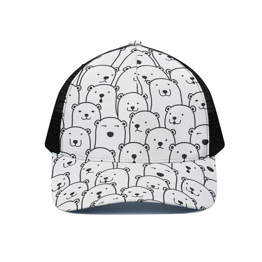 Cute Polar Bear Pattern Print Black Mesh Trucker Cap