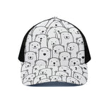 Cute Polar Bear Pattern Print Black Mesh Trucker Cap