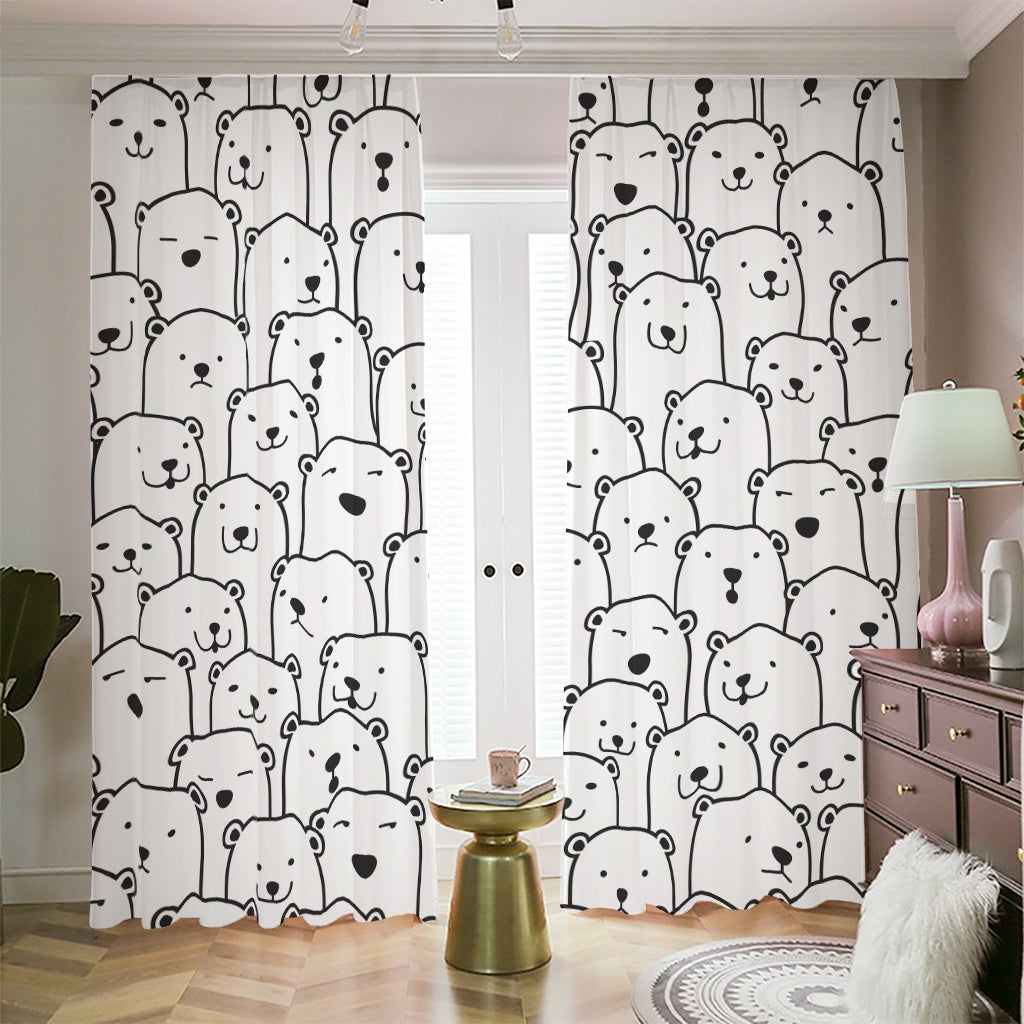 Cute Polar Bear Pattern Print Blackout Pencil Pleat Curtains