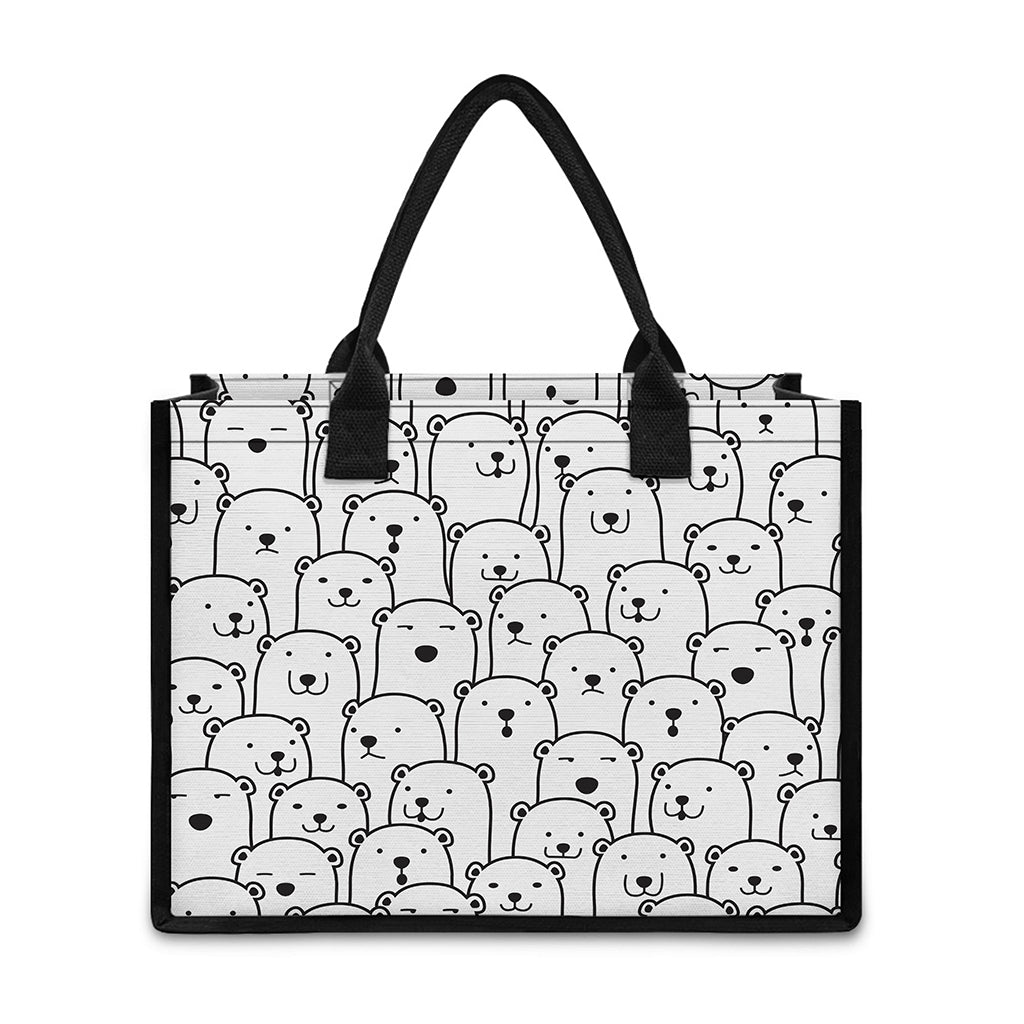 Cute Polar Bear Pattern Print Canvas Tote Bag