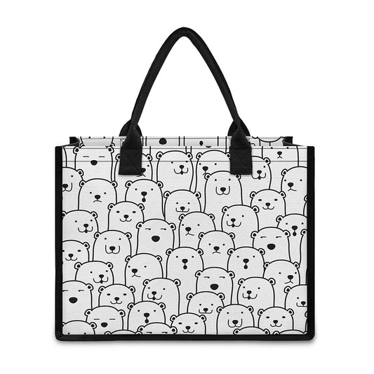 Cute Polar Bear Pattern Print Canvas Tote Bag