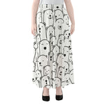 Cute Polar Bear Pattern Print Chiffon Maxi Skirt