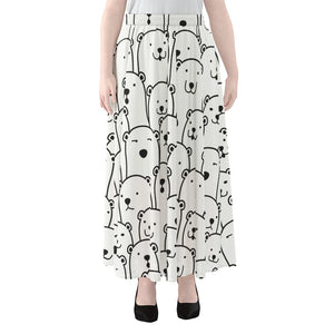 Cute Polar Bear Pattern Print Chiffon Maxi Skirt