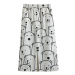 Cute Polar Bear Pattern Print Cotton Front Slit Maxi Skirt