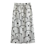 Cute Polar Bear Pattern Print Cotton Front Slit Maxi Skirt