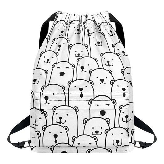 Cute Polar Bear Pattern Print Drawstring Backpack