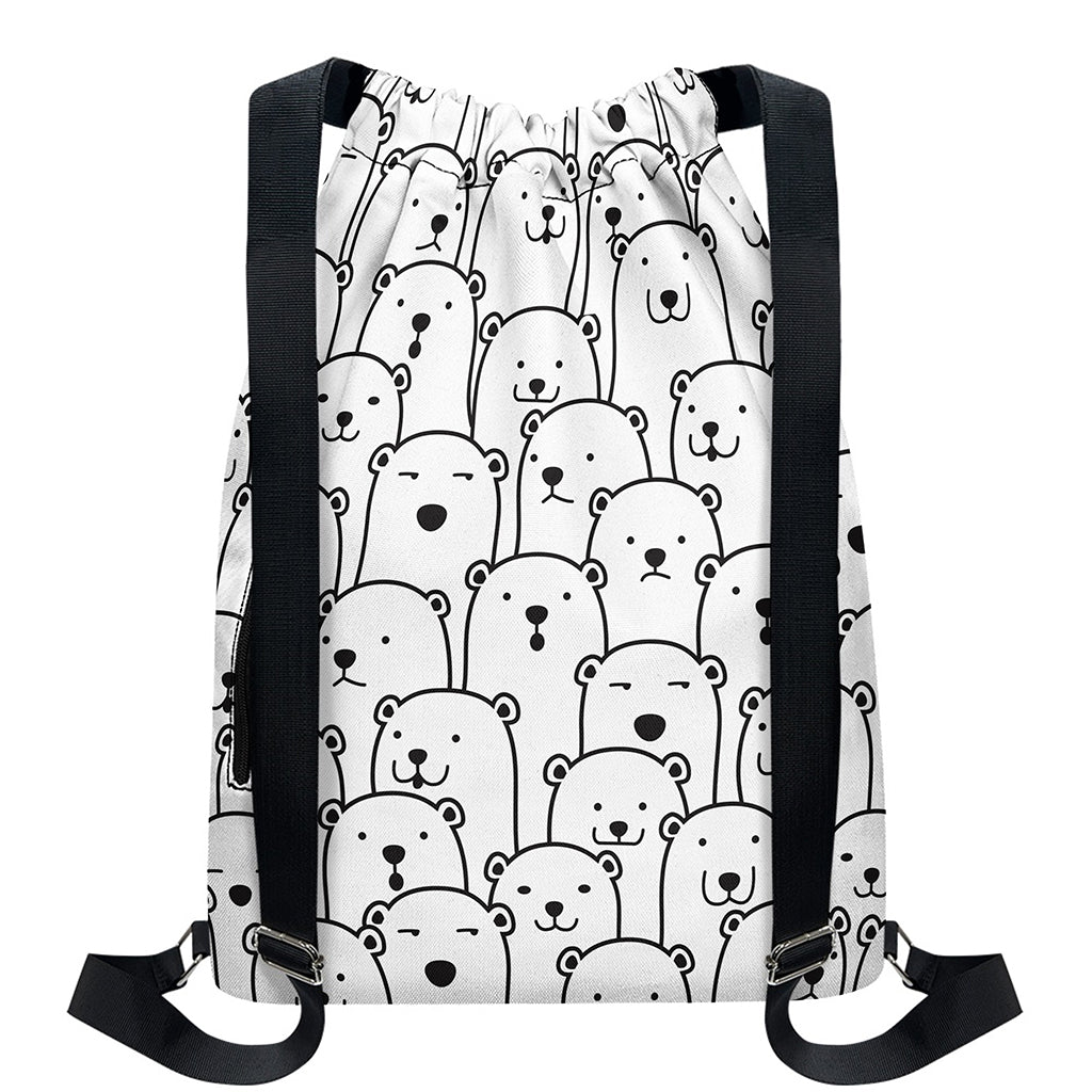 Cute Polar Bear Pattern Print Drawstring Backpack