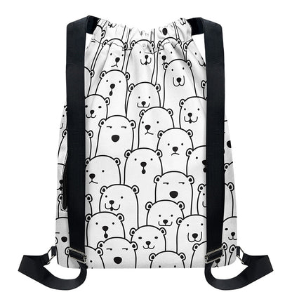 Cute Polar Bear Pattern Print Drawstring Backpack