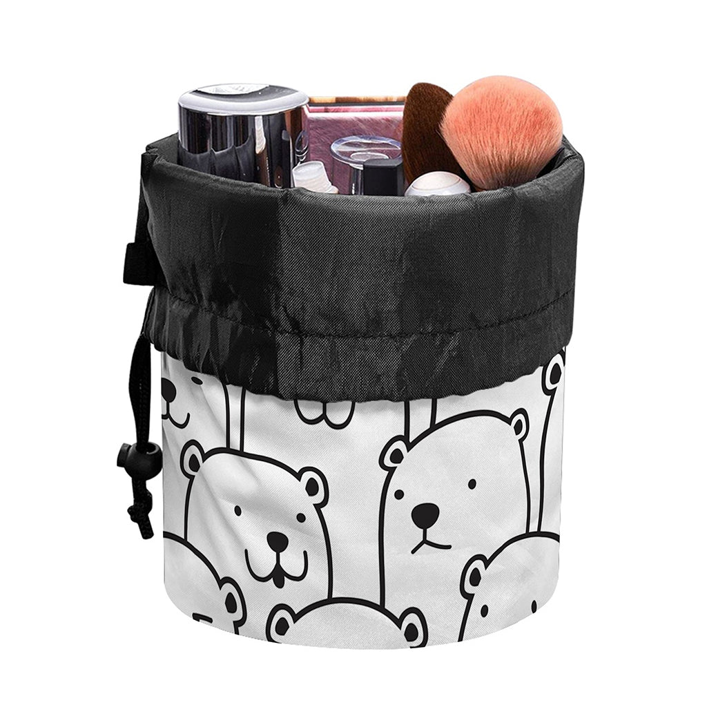 Cute Polar Bear Pattern Print Drawstring Makeup Bag