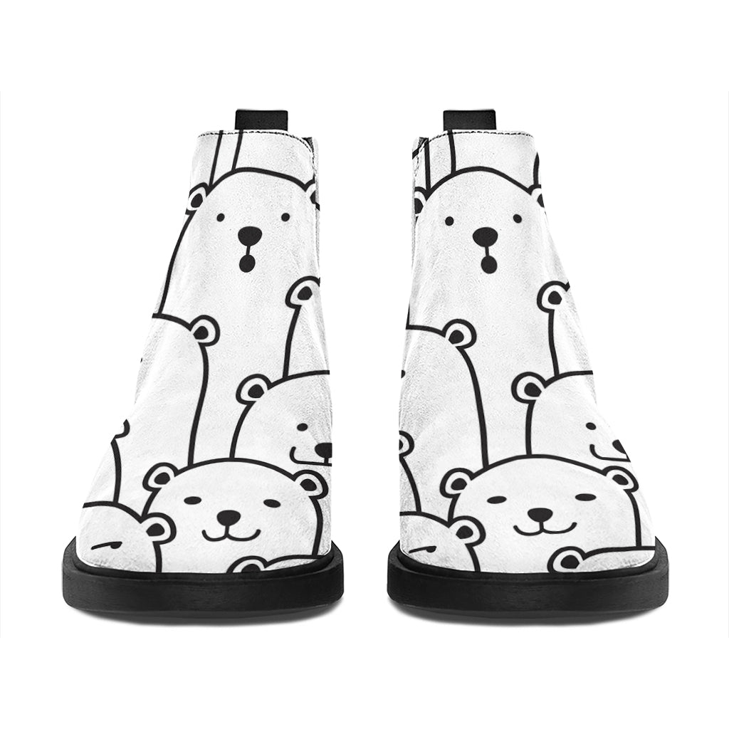 Cute Polar Bear Pattern Print Flat Ankle Boots