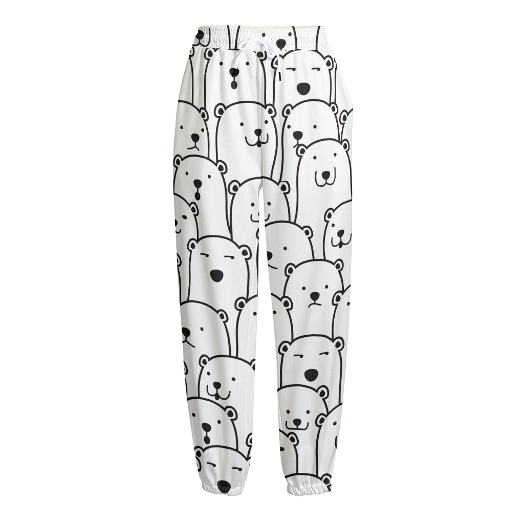 Cute Polar Bear Pattern Print Fleece Lined Knit Pants