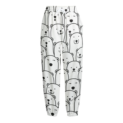 Cute Polar Bear Pattern Print Fleece Lined Knit Pants
