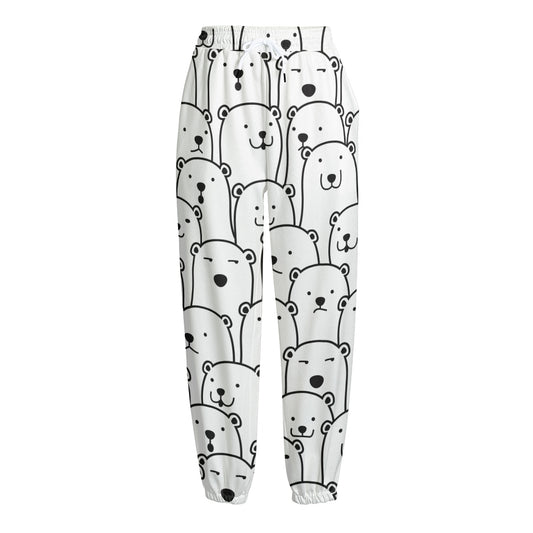 Cute Polar Bear Pattern Print Fleece Lined Knit Pants