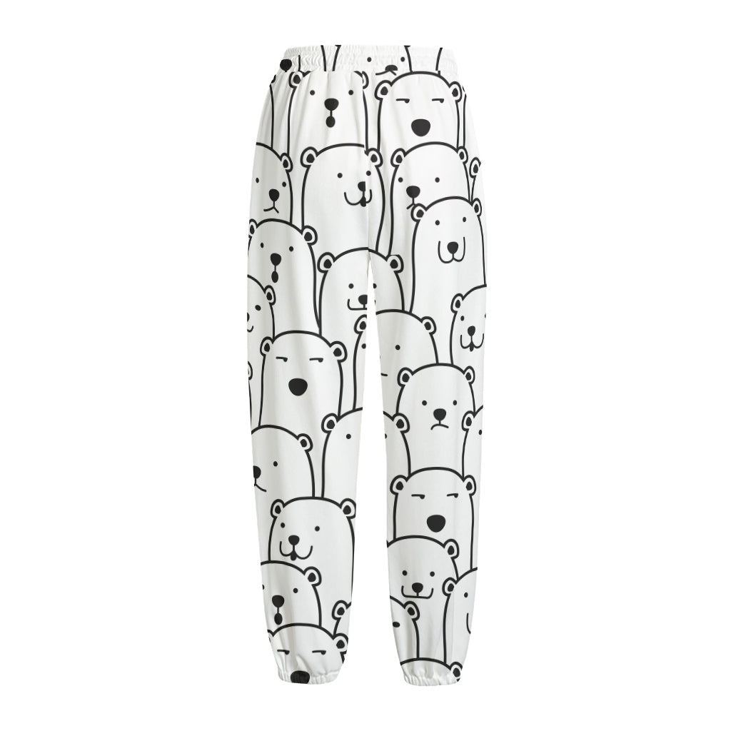 Cute Polar Bear Pattern Print Fleece Lined Knit Pants