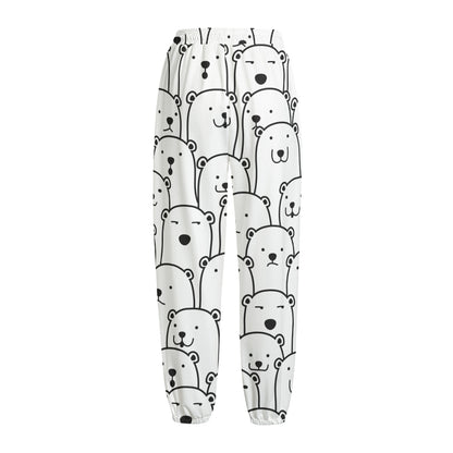 Cute Polar Bear Pattern Print Fleece Lined Knit Pants