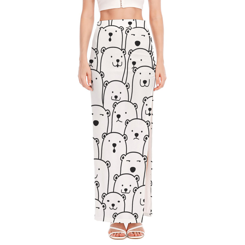 Cute Polar Bear Pattern Print High Slit Maxi Skirt