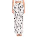 Cute Polar Bear Pattern Print High Slit Maxi Skirt