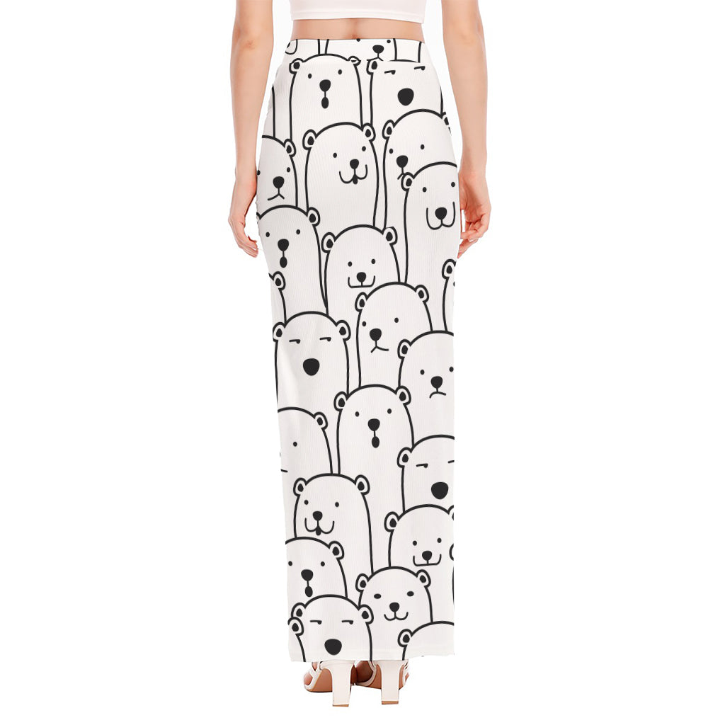 Cute Polar Bear Pattern Print High Slit Maxi Skirt