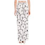 Cute Polar Bear Pattern Print High Slit Maxi Skirt