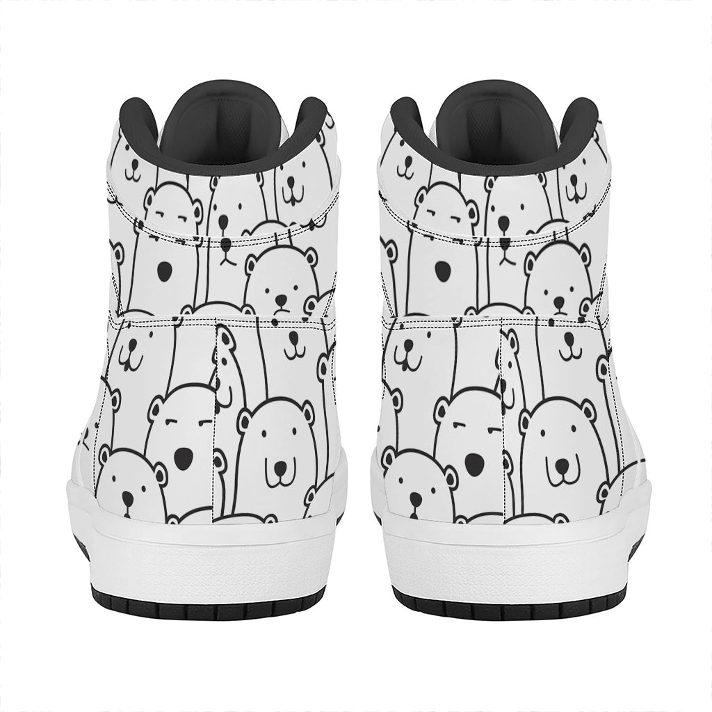 Cute Polar Bear Pattern Print High Top Leather Sneakers