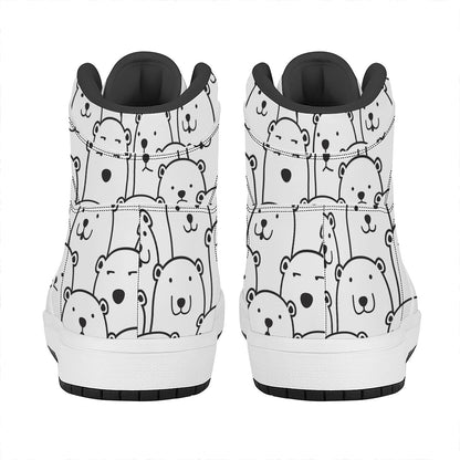 Cute Polar Bear Pattern Print High Top Leather Sneakers