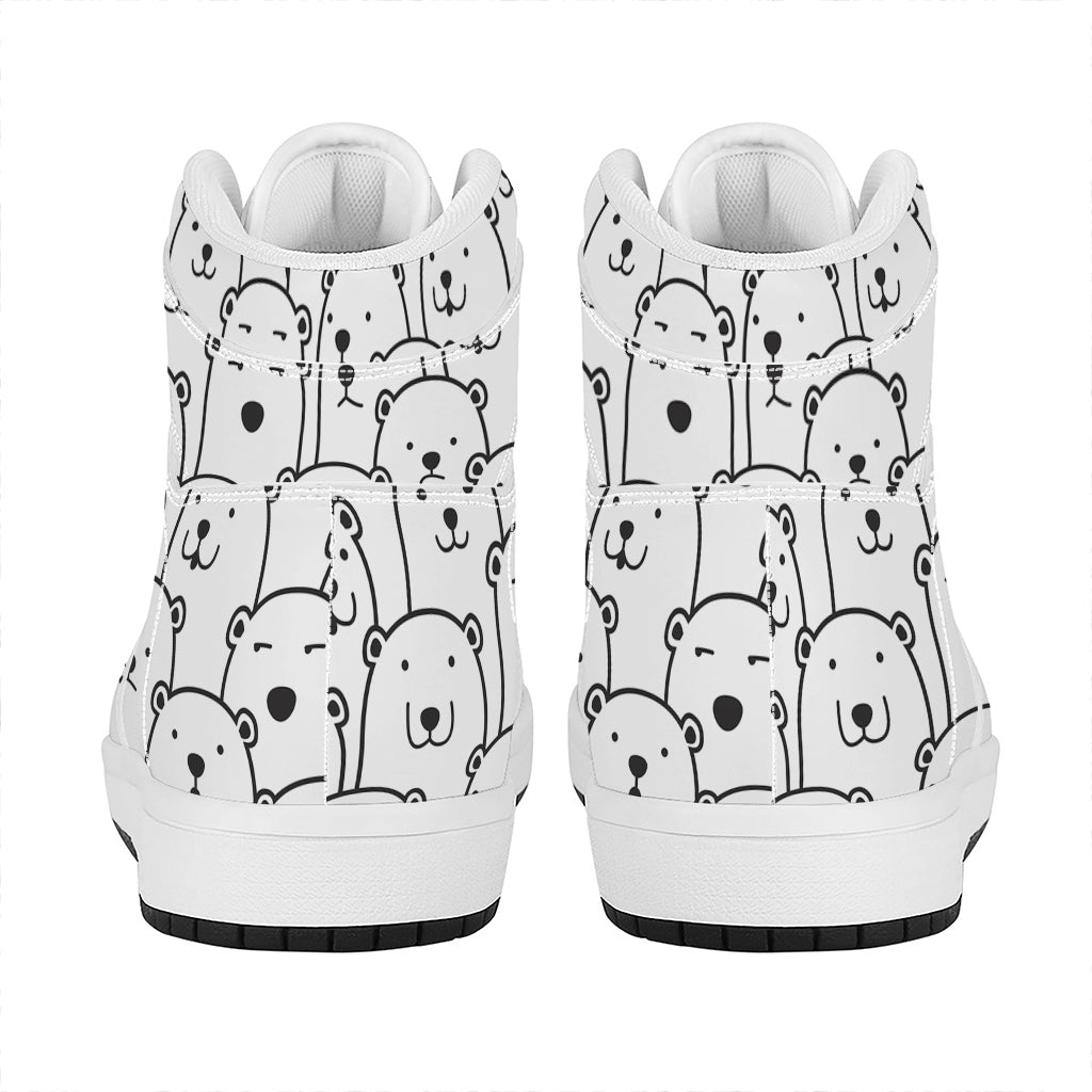 Cute Polar Bear Pattern Print High Top Leather Sneakers