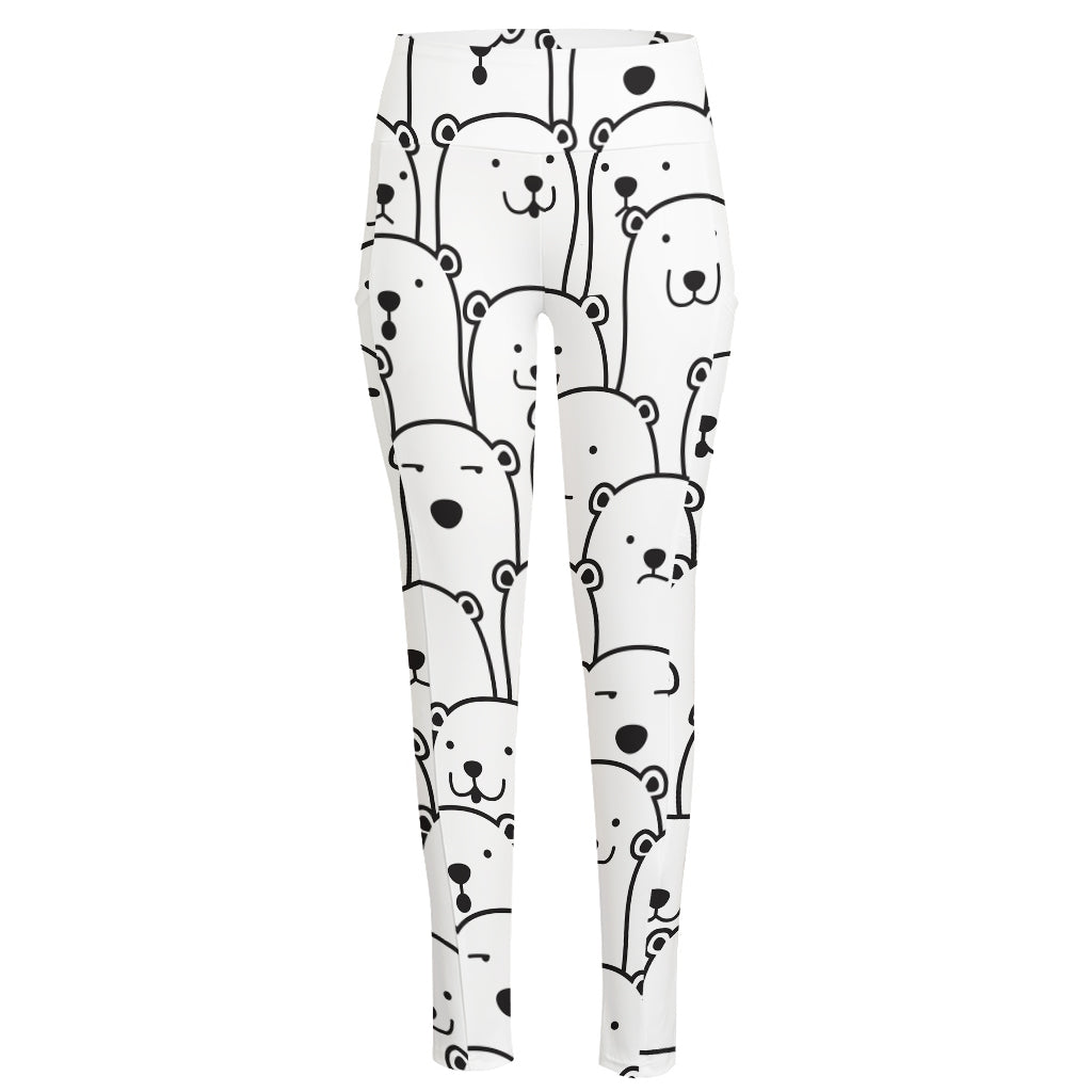 Cute Polar Bear Pattern Print High-Waisted Pocket Leggings