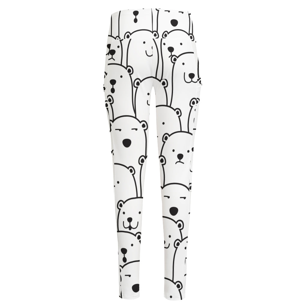 Cute Polar Bear Pattern Print High-Waisted Pocket Leggings