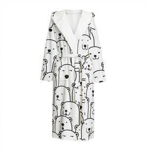 Cute Polar Bear Pattern Print Hooded Bathrobe