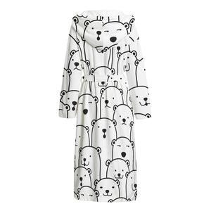 Cute Polar Bear Pattern Print Hooded Bathrobe