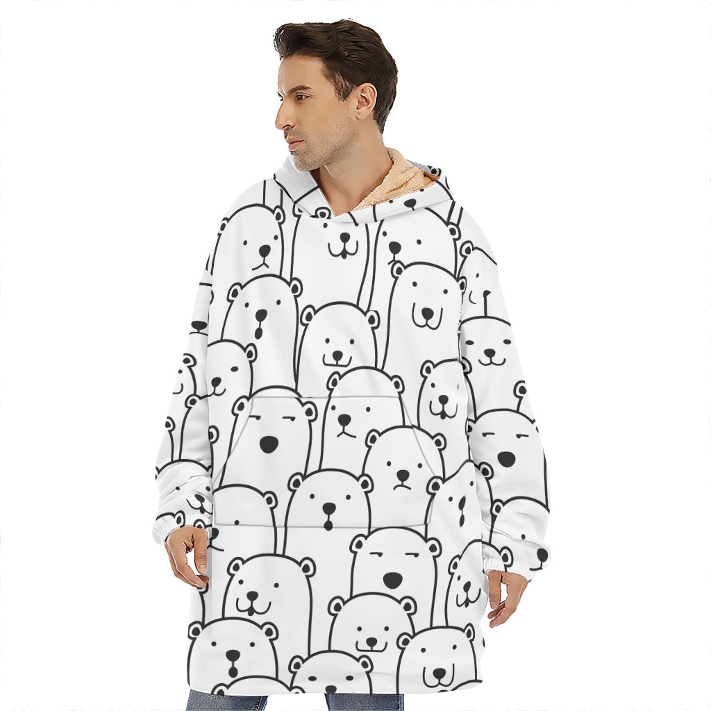 Cute Polar Bear Pattern Print Hoodie Blanket