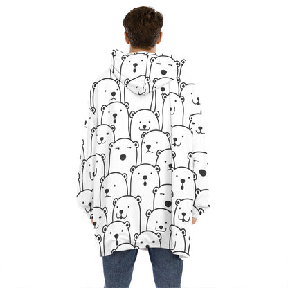 Cute Polar Bear Pattern Print Hoodie Blanket