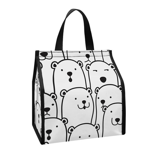 Cute Polar Bear Pattern Print Insulated Lunch Tote