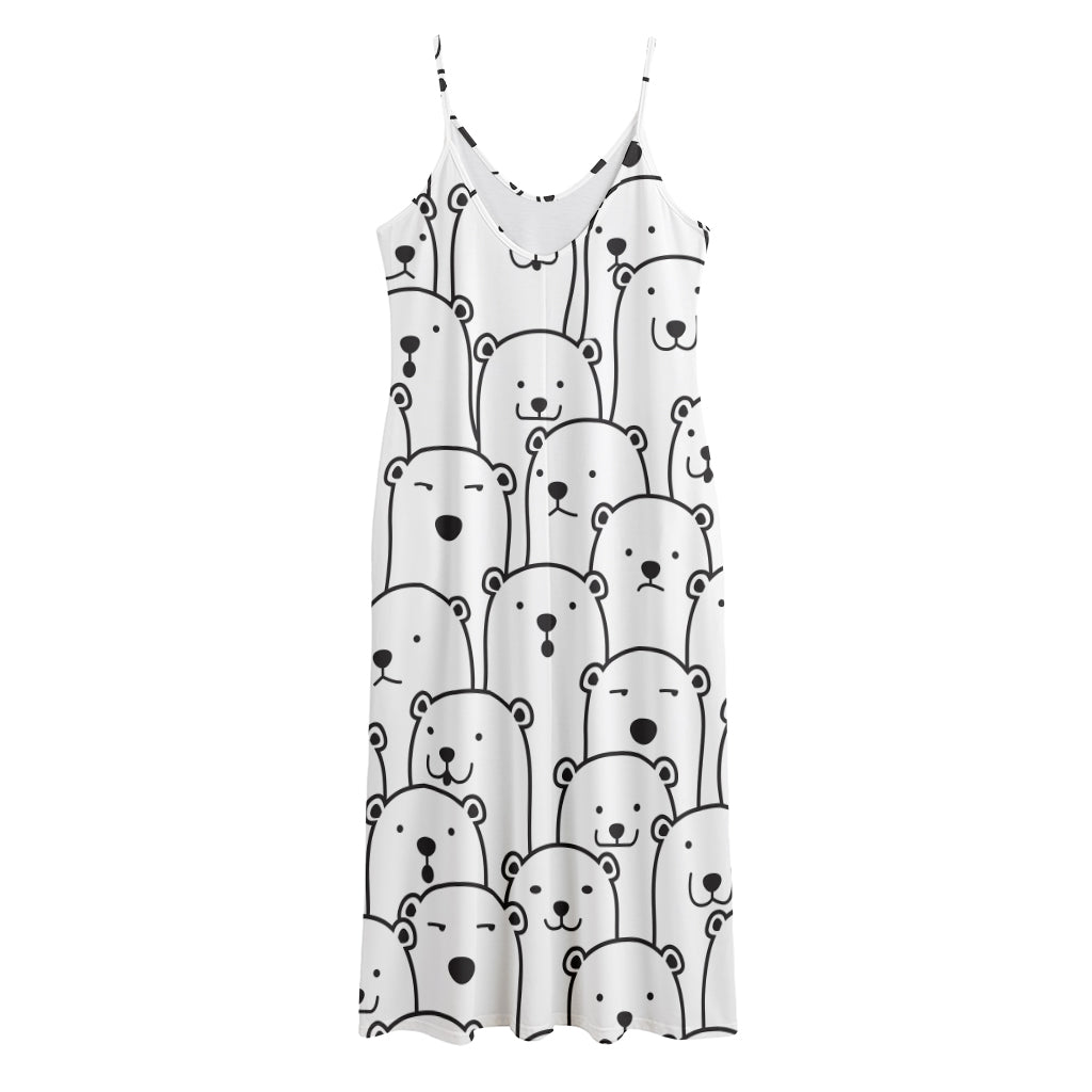 Cute Polar Bear Pattern Print Jersey Midi Cami Dress