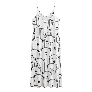 Cute Polar Bear Pattern Print Jersey Midi Cami Dress