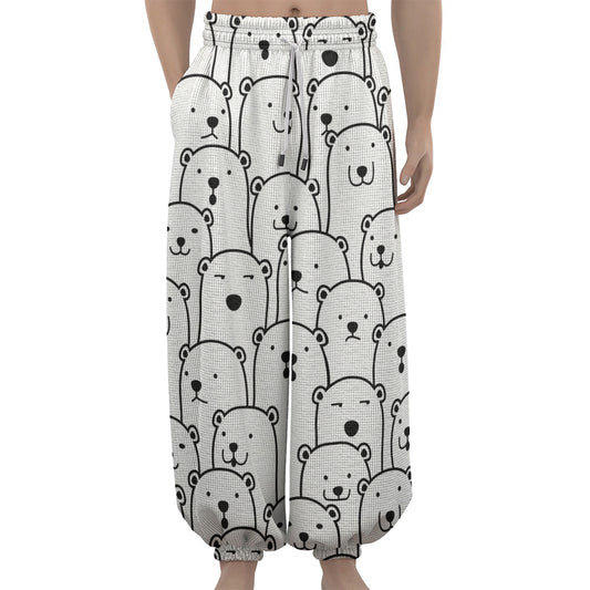 Cute Polar Bear Pattern Print Lantern Pants