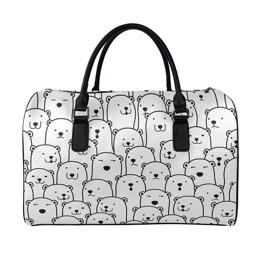 Cute Polar Bear Pattern Print Leather Duffle Bag