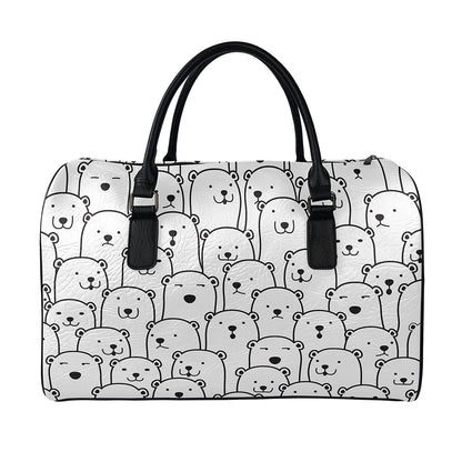 Cute Polar Bear Pattern Print Leather Duffle Bag