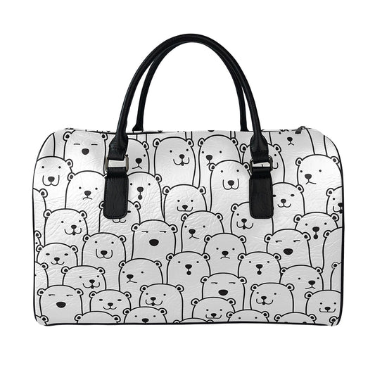 Cute Polar Bear Pattern Print Leather Duffle Bag