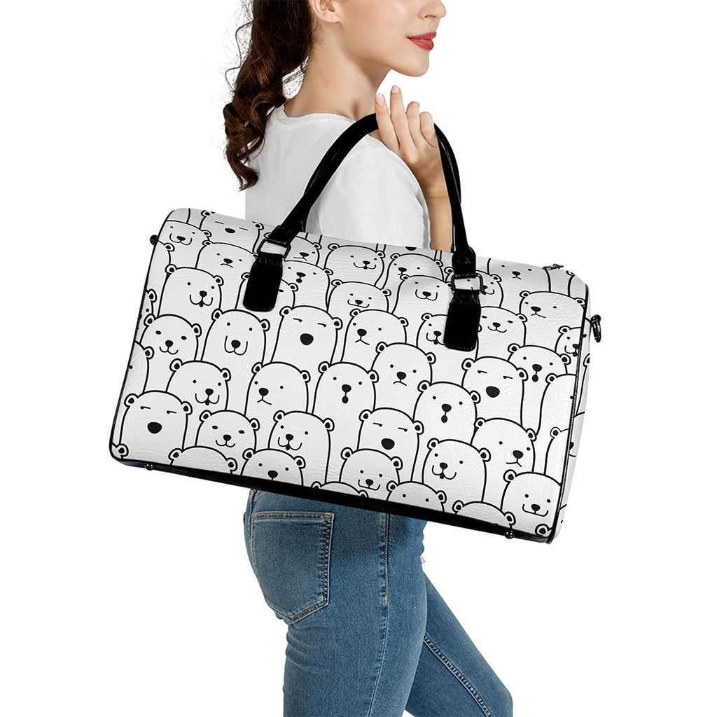 Cute Polar Bear Pattern Print Leather Duffle Bag