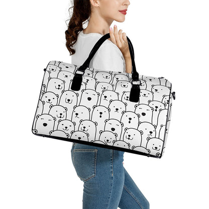 Cute Polar Bear Pattern Print Leather Duffle Bag