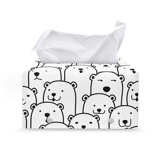 Cute Polar Bear Pattern Print Leather Tissue Box Cover