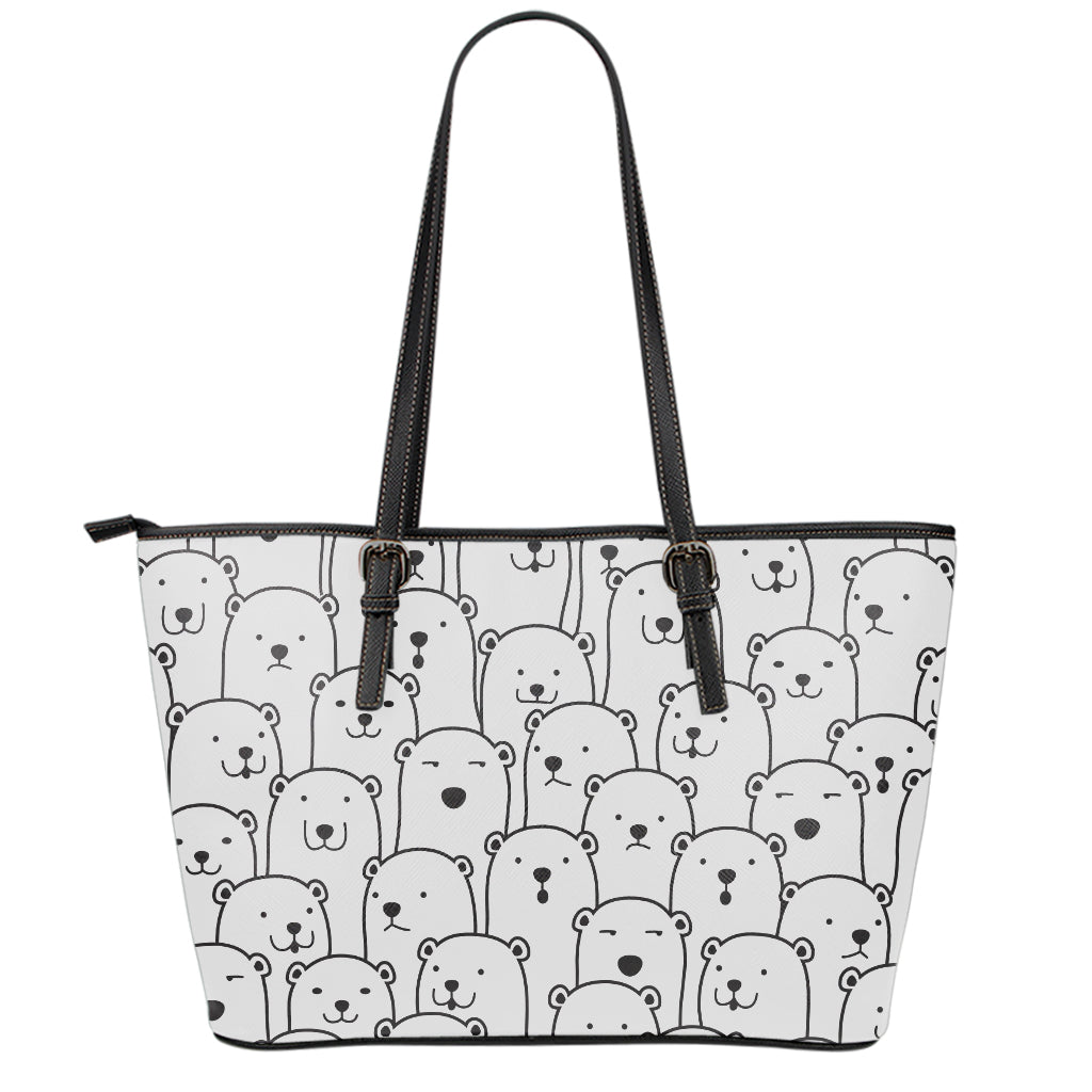 Cute Polar Bear Pattern Print Leather Tote Bag