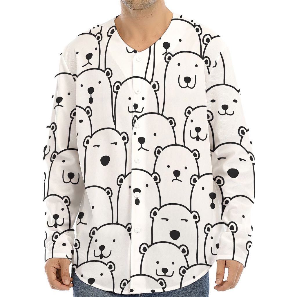 Cute Polar Bear Pattern Print Long Sleeve Baseball Jersey