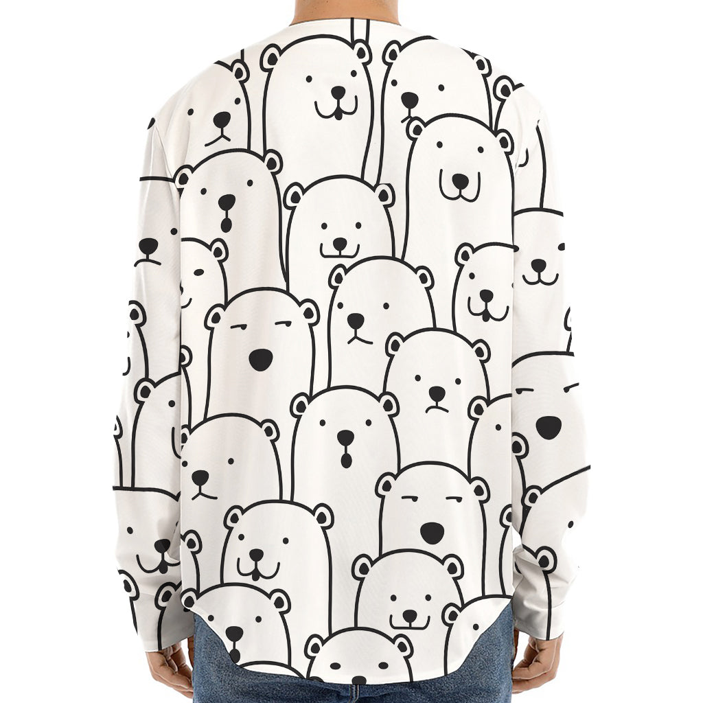 Cute Polar Bear Pattern Print Long Sleeve Baseball Jersey