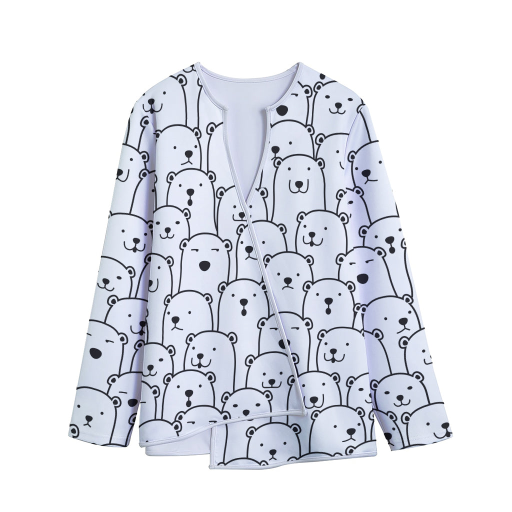 Cute Polar Bear Pattern Print Long Sleeve Short Coat